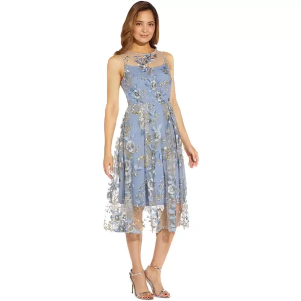 Adrianna Papell Womens Floral Embroidery Flared DressBlue Multi