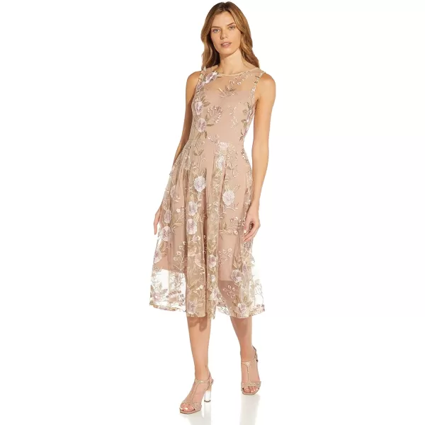 Adrianna Papell Womens Floral Embroidery Flared DressBlush Multi