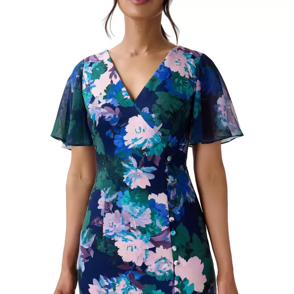 Adrianna Papell Womens Floral Print Button DressNavy Multi