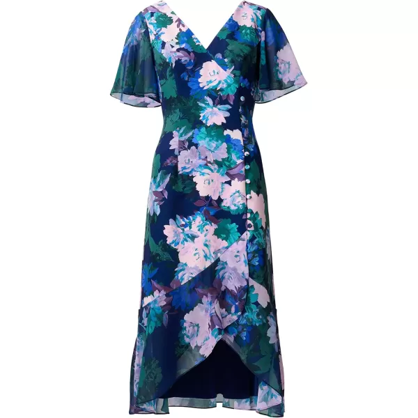 Adrianna Papell Womens Floral Print Button DressNavy Multi