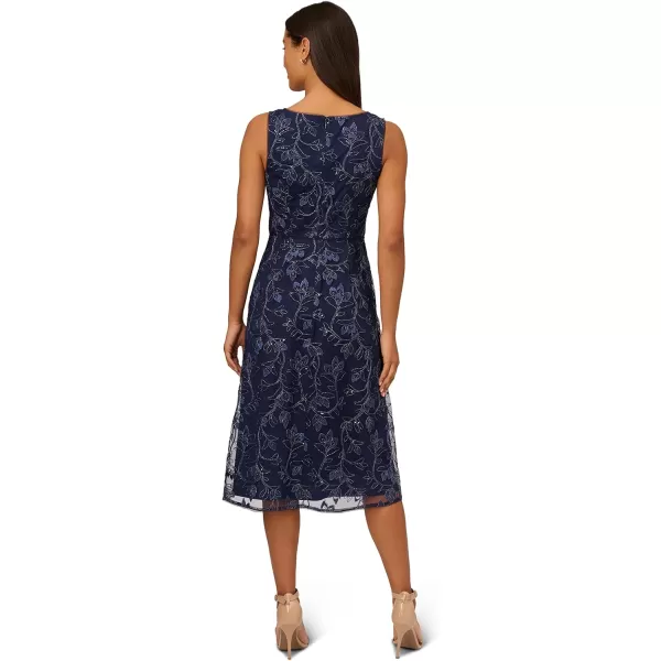 Adrianna Papell Womens Floral Sequin Embroidery DressLight Navy