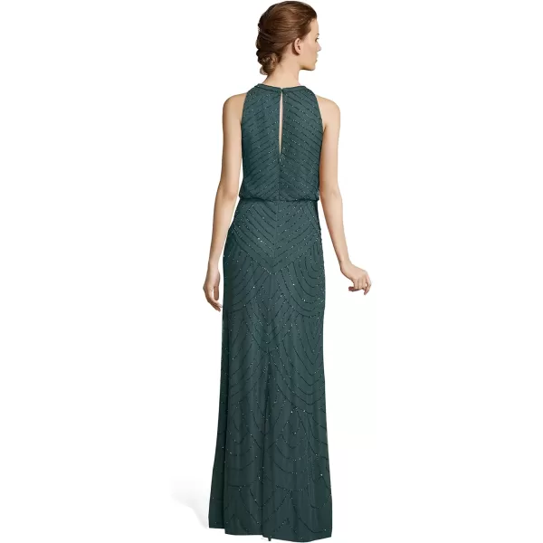 Adrianna Papell Womens Halter Blouson Beaded GownDusty Emerald