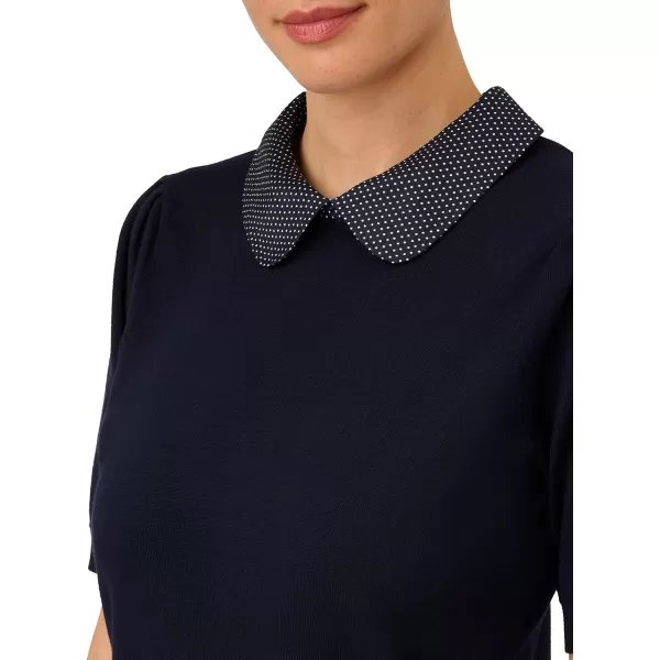 Adrianna Papell Womens Hammered Satin Collar TwoferNavy W NavyIvory Mini Dot