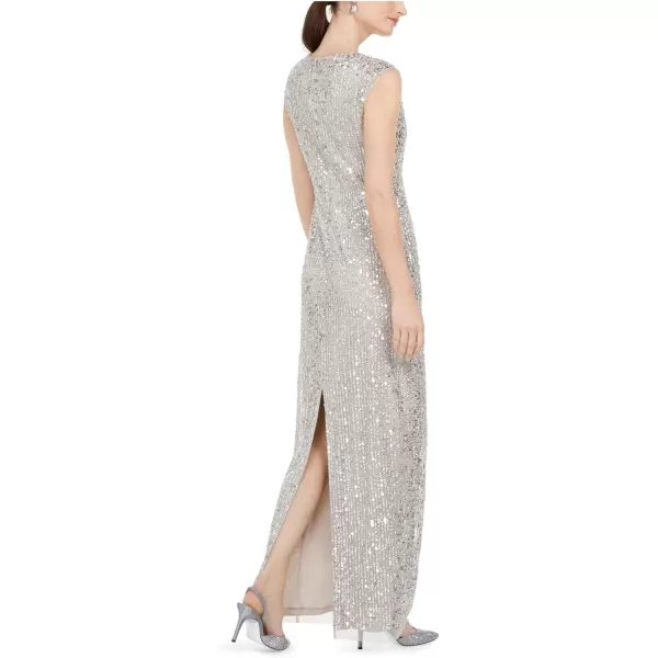 Adrianna Papell Womens Long Beaded DressSilver