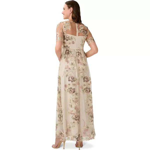 Adrianna Papell Womens Long Embroidered DressMink Multi