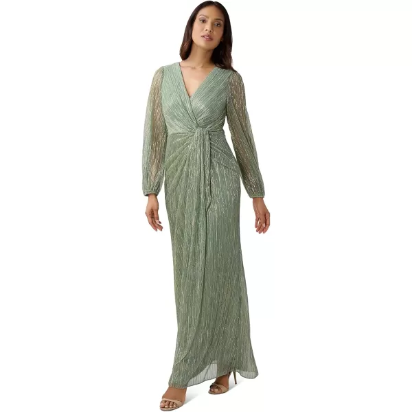 Adrianna Papell Womens Metallic Mesh Draped GownGreen Slate