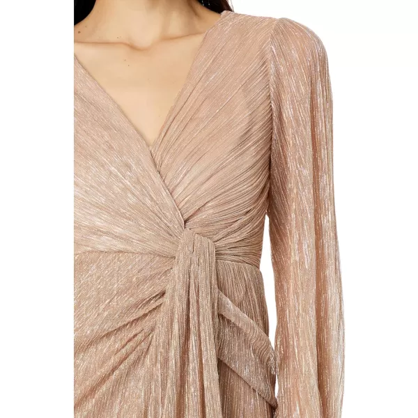 Adrianna Papell Womens Metallic Mesh Draped GownLight Gold