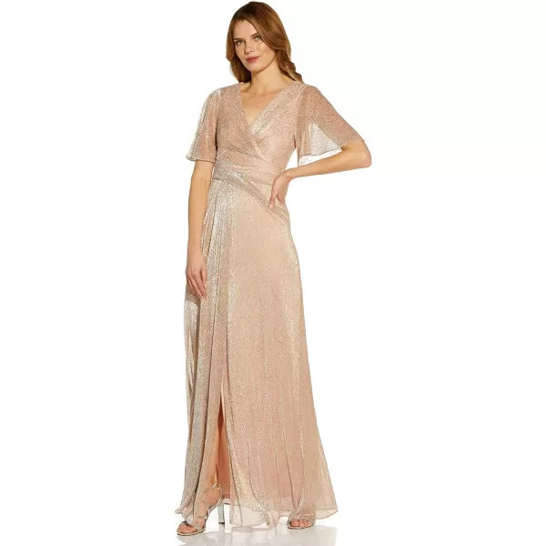 Adrianna Papell Womens Metallic Mesh Draped GownRose Gold