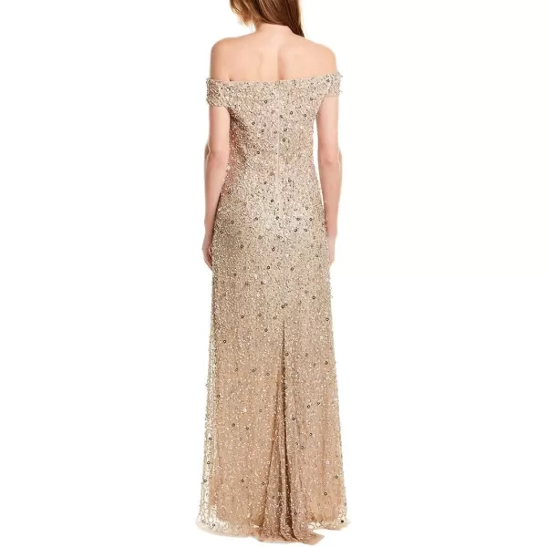 Adrianna Papell Womens Off Shoulder All Over Beaded GownChampagne