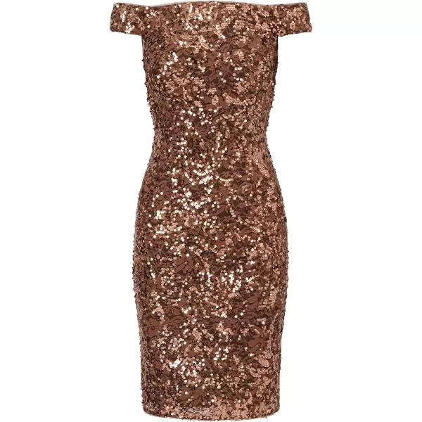 Adrianna Papell Womens Off Shoulder Sequin DressCopper