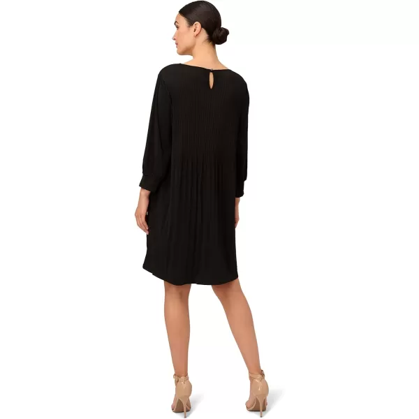 Adrianna Papell Womens Pleated Knit Crew Neck DressBlack