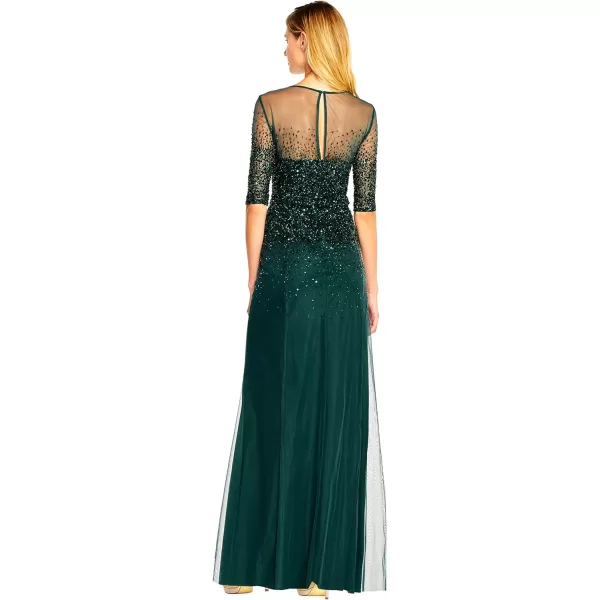 Adrianna Papell Womens Plus Size 34 Sleeve Beaded Illusion Gown with Sweetheart NecklineDusty Emerald