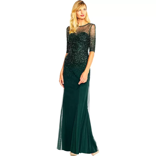 Adrianna Papell Womens Plus Size 34 Sleeve Beaded Illusion Gown with Sweetheart NecklineDusty Emerald