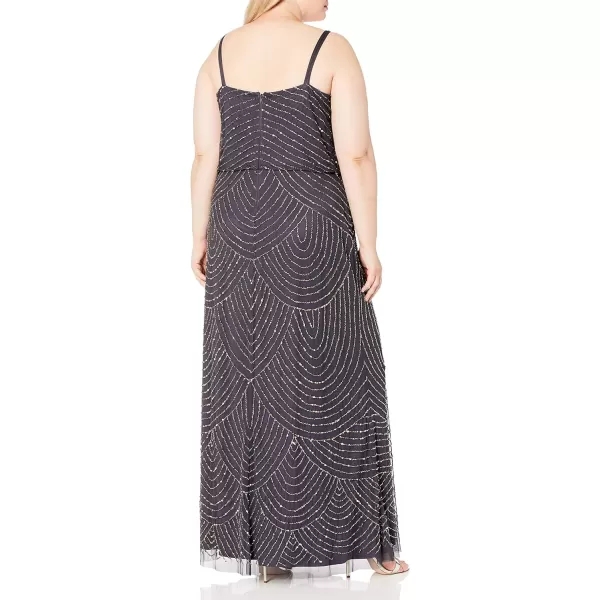 Adrianna Papell Womens PlusSize Long Beaded GownGunmetal