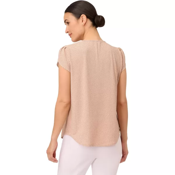 Adrianna Papell Womens Printed Petal Sleeve Knit TopChampagne Small Dot