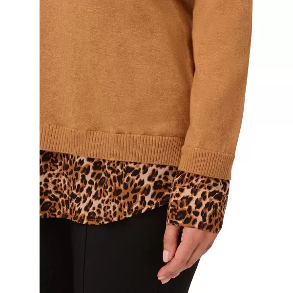 Adrianna Papell Womens Printed Woven Collar Twofer Camel WBasic CheetahAdrianna Papell Womens Printed Woven Collar Twofer Camel WBasic Cheetah