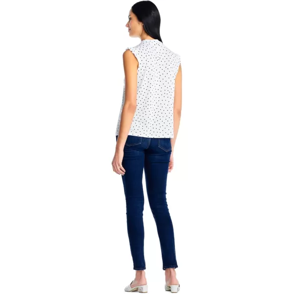 Adrianna Papell Womens Ruffle Mock Neck TankIvory Basic Dot