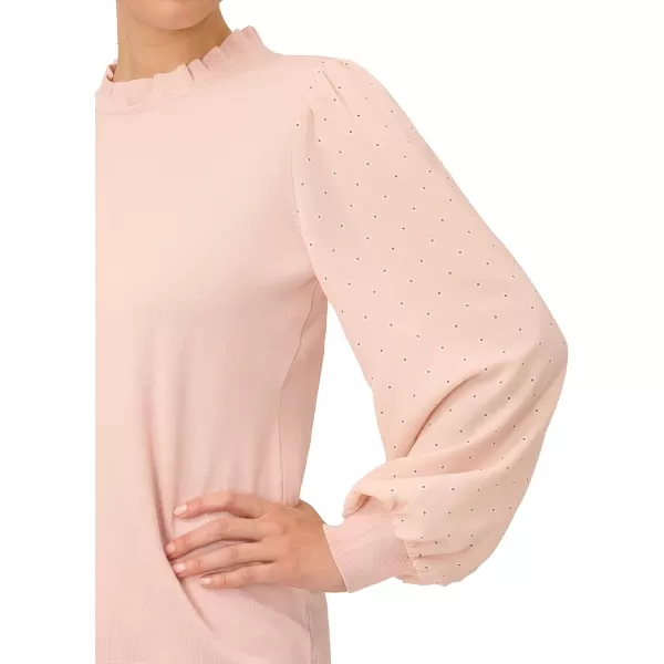 Adrianna Papell Womens Ruffled Print Sleeve SweaterPearl Blush W Blossom Geo