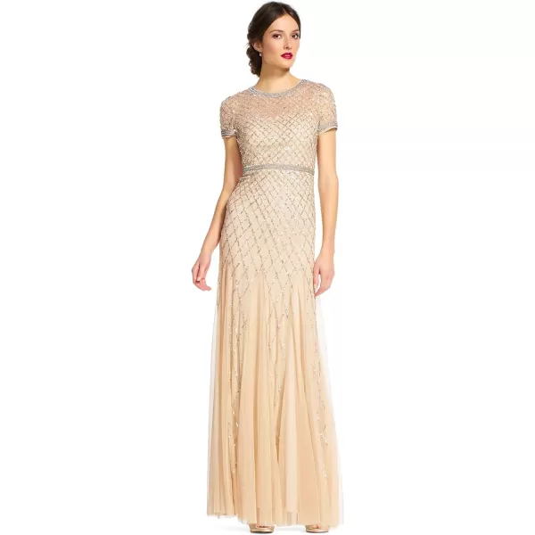 Adrianna Papell Womens SS Grid Beaded GownChampagne