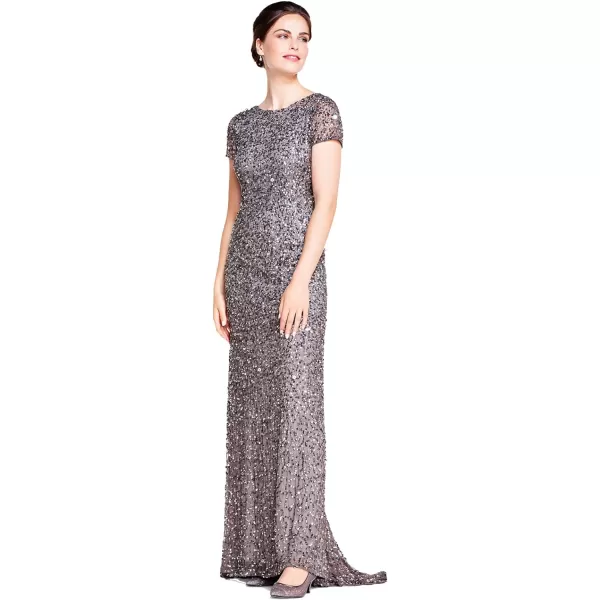 Adrianna Papell Womens Short Sleeve All Over Sequin Gown Lead 10Adrianna Papell Womens Short Sleeve All Over Sequin Gown Lead 10