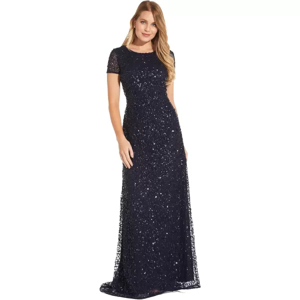 Adrianna Papell Womens Short Sleeve All Over Sequin Gown Navy 14Adrianna Papell Womens Short Sleeve All Over Sequin Gown Navy 14