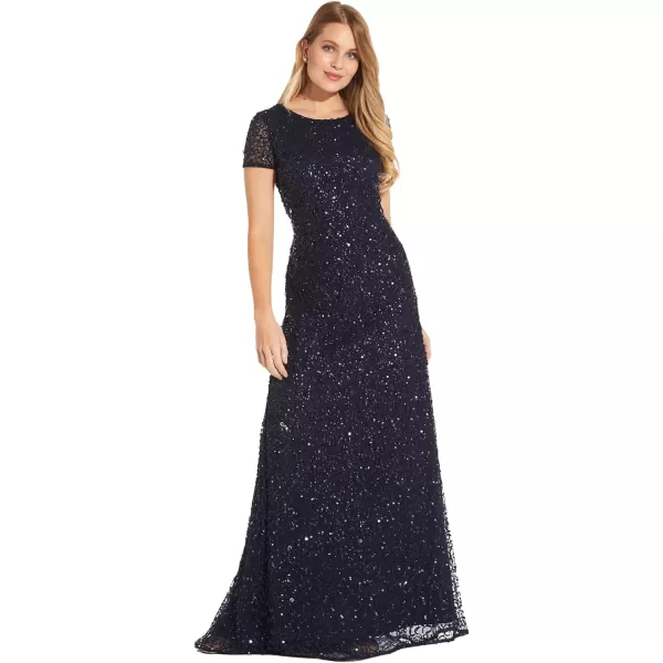 Adrianna Papell Womens Short Sleeve All Over Sequin Gown Navy 14Adrianna Papell Womens Short Sleeve All Over Sequin Gown Navy 14