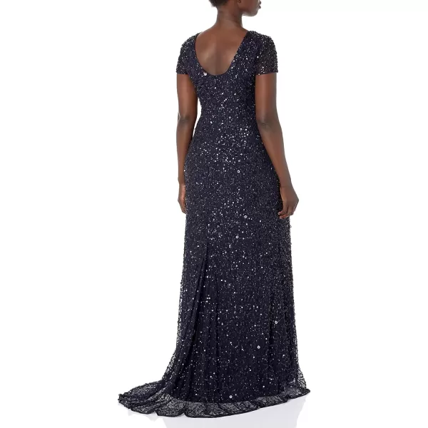 Adrianna Papell Womens Short Sleeve All Over Sequin Gown Navy 14Adrianna Papell Womens Short Sleeve All Over Sequin Gown Navy 14