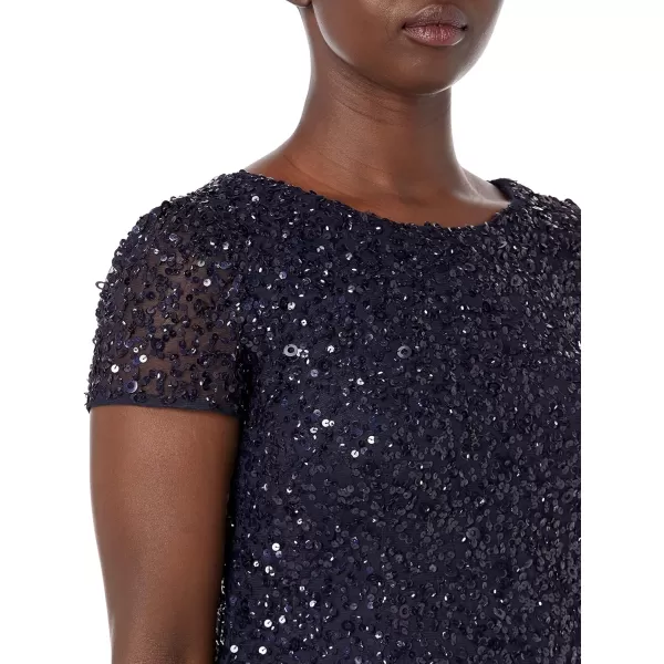 Adrianna Papell Womens Short Sleeve All Over Sequin Gown Navy 14Adrianna Papell Womens Short Sleeve All Over Sequin Gown Navy 14