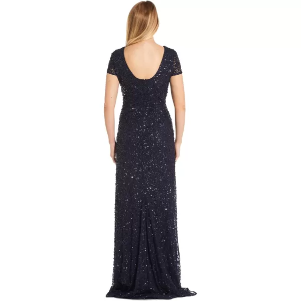 Adrianna Papell Womens Short Sleeve All Over Sequin Gown Navy 14Adrianna Papell Womens Short Sleeve All Over Sequin Gown Navy 14