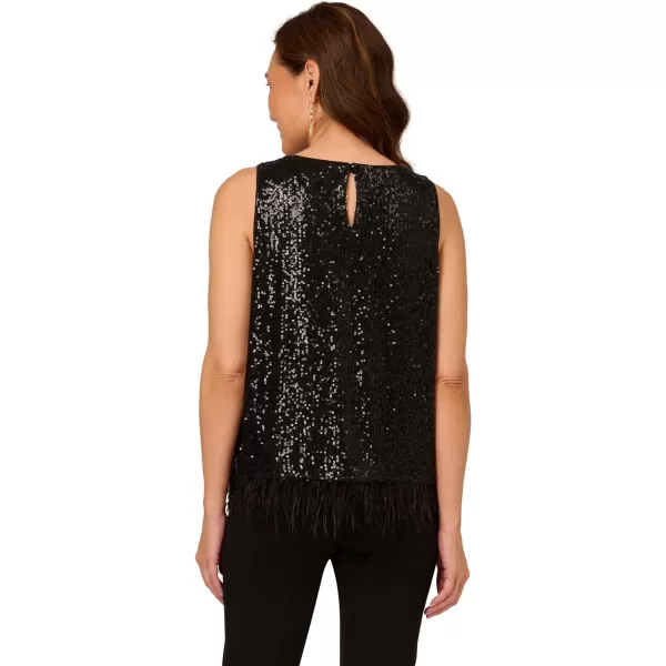 Adrianna Papell Womens Sleeveless Sequin Top W Feather Trim HemBlack