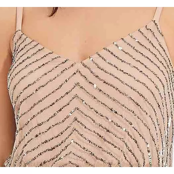 Adrianna Papell Womens Sleeveless VNeck Blouson Beaded Cocktail DressTaupePink