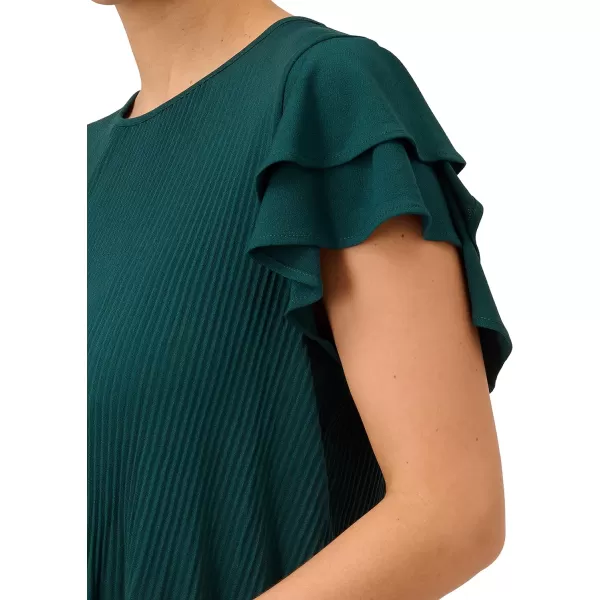 Adrianna Papell Womens Solid Pleat Double Sleeve TopEvergreen