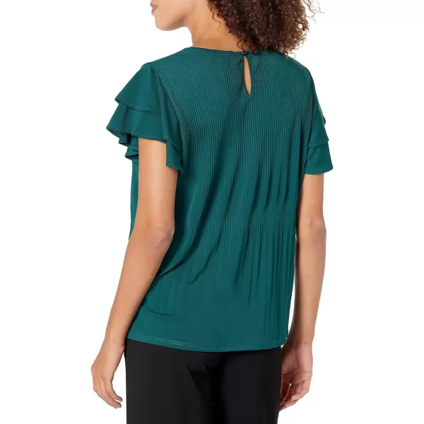 Adrianna Papell Womens Solid Pleat Double Sleeve TopEvergreen