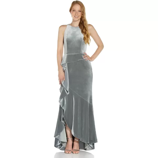 Adrianna Papell Womens Velvet Cascade GownSilver