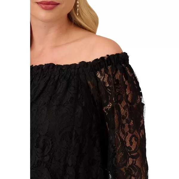 Adrianna Papell womens Off Shoulder Lace TopCrepe Pant JumpsuitBlack