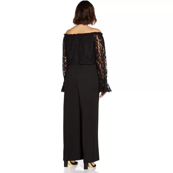 Adrianna Papell womens Off Shoulder Lace TopCrepe Pant JumpsuitBlack