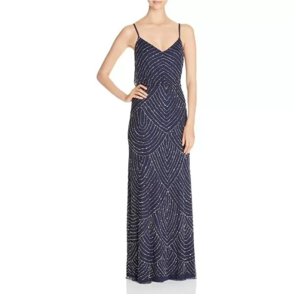 Adrianna Papell Womens Art Deco Beaded Blouson Gown Navy 0Adrianna Papell Womens Art Deco Beaded Blouson Gown Navy 0