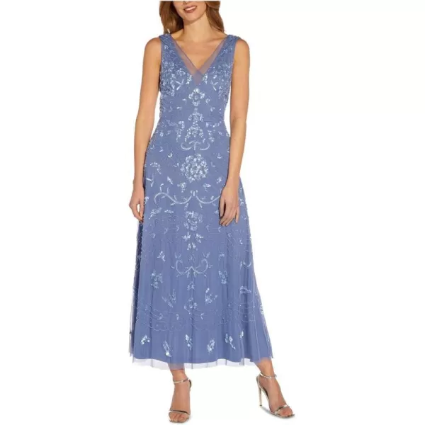 Adrianna Papell Womens Beaded Ankle Length DressFrench Blue