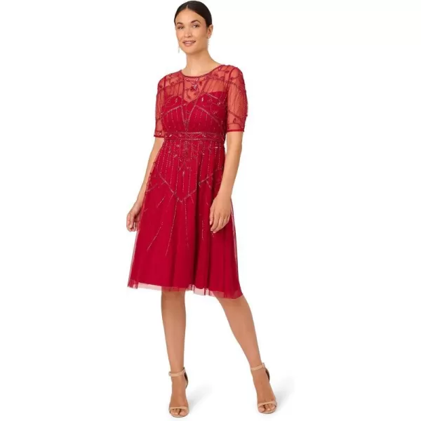 Adrianna Papell Womens Beaded Midi DressCranberry