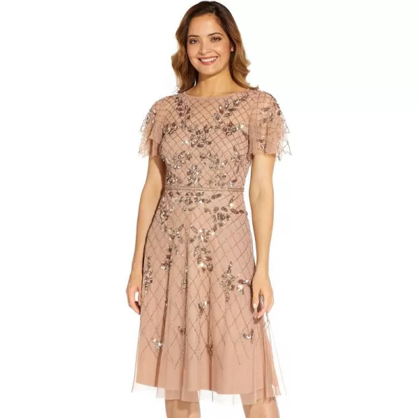 Adrianna Papell Womens Beaded Midi DressRose Gold