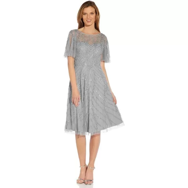 Adrianna Papell Womens Beaded Midi DressSilver Mist