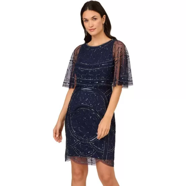 Adrianna Papell Womens Beaded Taffeta GownLight Navy