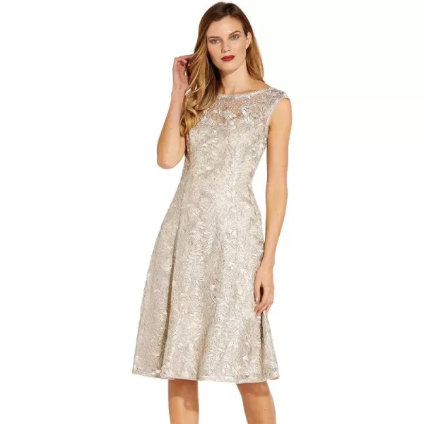 Adrianna Papell Womens Embroidered Midi Cocktail DresMarble