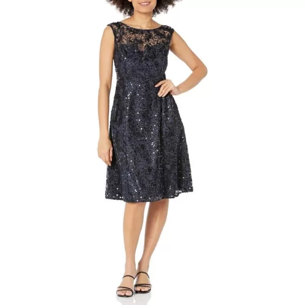 Adrianna Papell Womens Embroidered Midi Cocktail DresMidnight