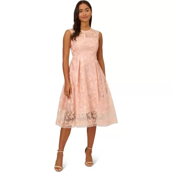 Adrianna Papell Womens Embroidered Midi Fit and FlareApricot Ice