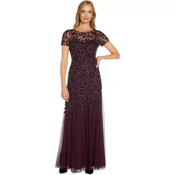 Adrianna Papell Womens Floral Beaded Godet Gown Night Plum 12Adrianna Papell Womens Floral Beaded Godet Gown Night Plum 12