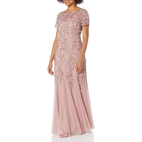 Adrianna Papell Womens Floral Beaded Godet Gown Rose Gold 6Adrianna Papell Womens Floral Beaded Godet Gown Rose Gold 6