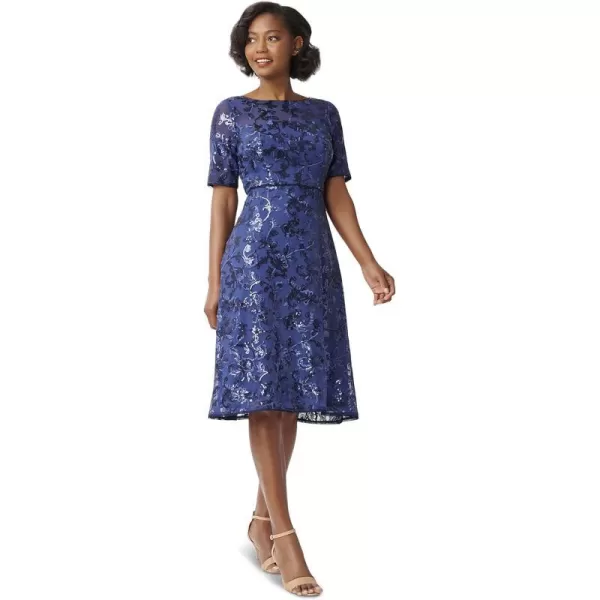 Adrianna Papell Womens Floral Embroidery DressNavy