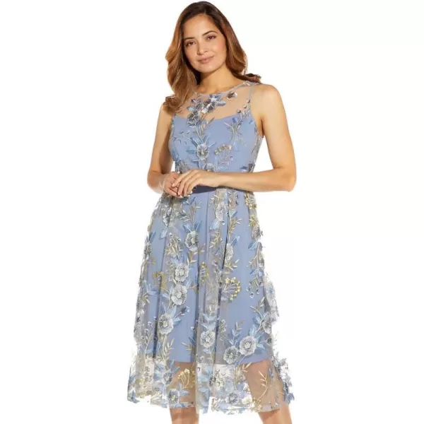 Adrianna Papell Womens Floral Embroidery Flared DressBlue Multi