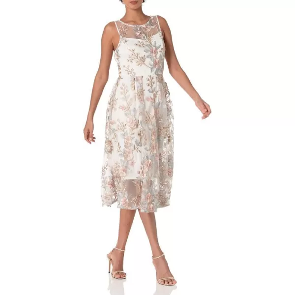 Adrianna Papell Womens Floral Embroidery Flared DressPink Multi